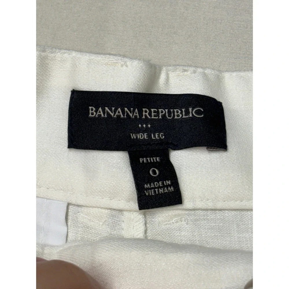 Banana‎ Republic White Linen Blend Wide Leg High Rise Pants Womens 0 W26 L30